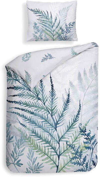 Heckettlane Dekbedovertrek Hailee - Bedlinnen met Bladeren print - 140x200-220 cm - Wit - Dekbedovertrek van 100% Katoen-Dobby