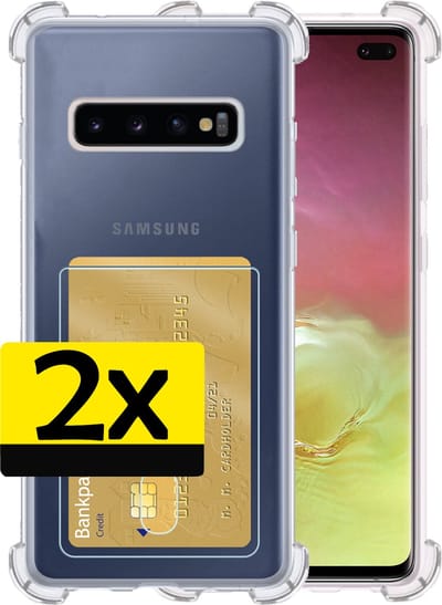 Hoesje - 2 Stuks - Geschikt voor Samsung Galaxy S10 - Met Pashouder en Kaarthouder - Telefoon Hoes Shockproof - Siliconen Case - Back Cover - Shock Proof - Pasjes Houder - Telefoonhoesjes - Transparant