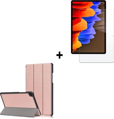 Samsung Galaxy Tab A7 2020/ 2022 Hoesje - 10.4 inch - Samsung Galaxy Tab A7 2020/ 2022 Screenprotector - Samsung Tab A7 Tri Fold hoes Rose Goud + Screenprotector