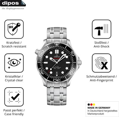 dipos – 2x Pantserfolie geschikt voor Omega Seamaster Diver 300M 42 mm | 9H Screenprotector