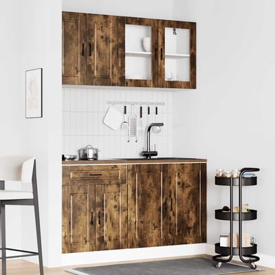 vidaXL - 4-delige - Keukenkastenset - Porto - bewerkt - hout - gerookt - eiken