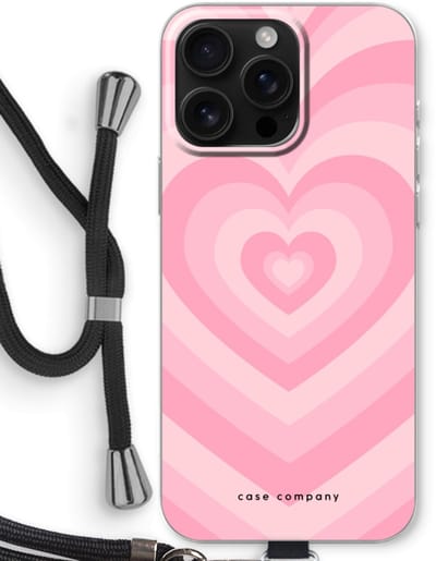 Case Company® - Hoesje met koord geschikt voor iPhone 16 Pro Max hoesje met Koord - Hart Roos - Telefoonhoesje met Zwart Koord - Bescherming aan alle Kanten en Over de Schermrand