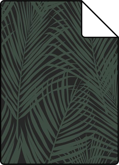 Proefstaal ESTAhome behang palmbladeren donkergroen en zwart - 26.5 x 21 cm - 139157-S