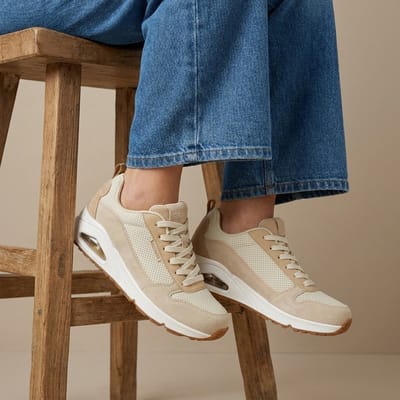 Skechers Uno - Two Much Fun Dames Sneakers - Taupe/Zand