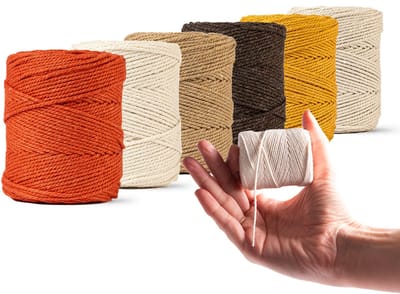 Ledent macramé touw (1mm, 6x65m, set 6 kleuren) - Dubbel getwist touw voor macramé van 100% gerecycleerd katoen - Setje van 6 kleine rolletjes in aardetinten