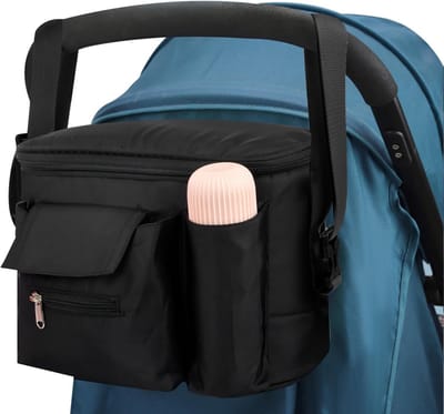 Grote Capaciteit Buggy Tas, Organizer voor Kinderwagen met Bekerhouder en Schouderriem, Verstelbare Tas voor Luiers, Flessen en Handdoeken
