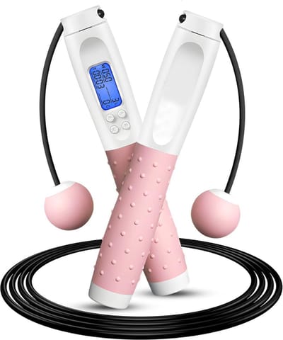 DailySupplies® Springtouw met Teller - Speedrope - Digitaal - Volwassenen en Kinderen - Roze met Wit