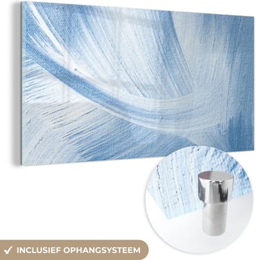 MuchoWow® Glasschilderij 40x20 cm - Schilderij acrylglas - Acrylverf - Blauw - Design - Foto op glas - Schilderijen