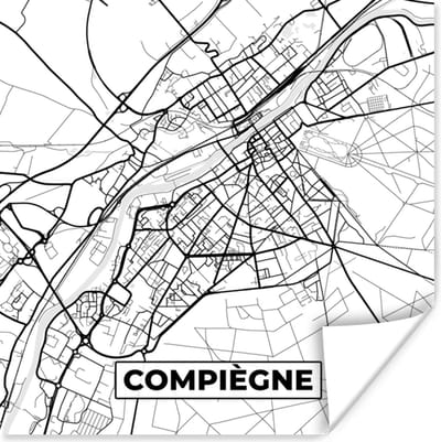 Poster Compiègne - Kaart - Stadskaart - Frankrijk - Plattegrond - Zwart wit - 100x100 cm XXL