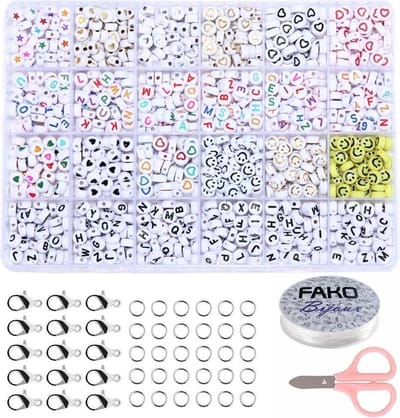 Fako Bijoux - Letterkralen Set - Letter Beads - Alfabet Kralen - Sieraden Maken - Wit Mix