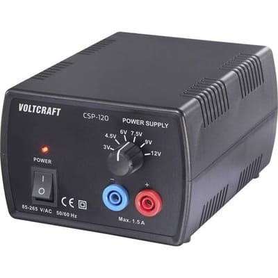 VOLTCRAFT CSP-120 Labvoeding, regelbaar gelijkspanning 3 V, 4.5 V, 6 V, 7.5 V, 9 V, 12 V 1.5 A (max.) 18 W Aantal uitgangen 1 x