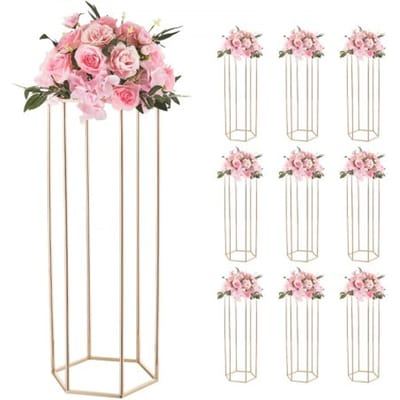 VEVOR Bruidsbloemenstandaard 310x270x800 mm, 10 stuks. Bloemenstandaard met acryl plank en zeshoekige poten, plantenstandaard voor bruiloften, feesten, verjaardagen, thuis, tafeldecoratie, roségoud