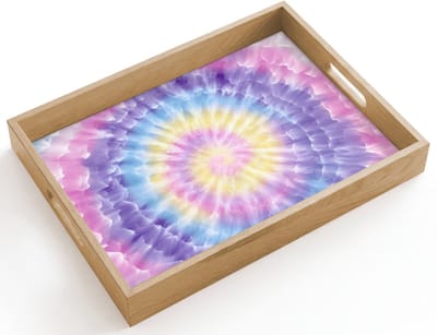 Dienblad hout 40x30 cm - Schootdienblad - Spiraal - Tie dye - Pasteltinten - Borrelplank rechthoek - Plateau dienbladen