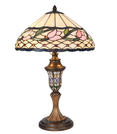 Lumilamp Tiffany Tafellamp Ø 40x60 cm Beige Roze Glas Bloem