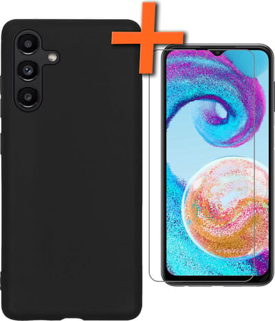 Hoes - Met Screenprotector - Geschikt voor Samsung Galaxy A04s - Sterk & Shockproof - Back Cover - Siliconen Case - Telefoon Hoes - Zwart