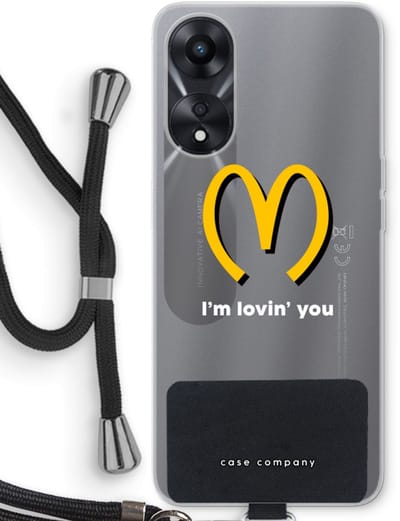 Case Company® - Hoesje met koord geschikt voor Oppo A78 5G hoesje met Koord - I'm lovin' you - Telefoonhoesje met Zwart Koord - Bescherming aan alle Kanten en Over de Schermrand