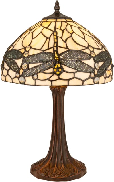 Tiffany tafellamp Libelle - Crème - Ø 30 cm - Glas in lood - Warm licht - Dragonfly - Klassiek | RORUVERA