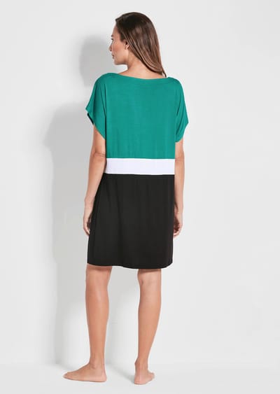 Strandjurk met colour blocking-dessin - türkis / wit / zwart - Gr. S van Goldner Fashion