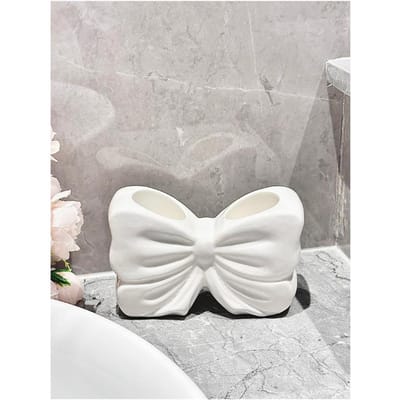 Porte-brosse à dents créatif en céramique en forme de nœud Ornement Céramique Rangement brosse à dents et dentifrice Accessoires de salle de bain Porte-brosses 13.2x5x7.5cm