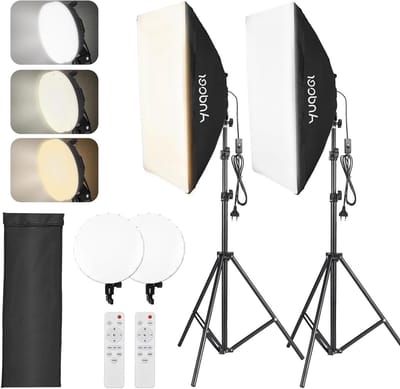 Professionele Softbox Set voor Fotostudio met 2 x 50 x 70 cm Softboxen, 2 x 80 W LED Verlichting en Statief voor Portretfotografie en Live Streaming