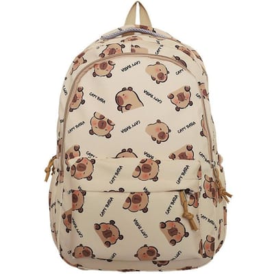 Rugzak voor Vrouwen Japanse Leuke Cartoon Kapibara Schooltas voor Vrouwen Grote Capaciteit Middelbare School Studenten Rugzak single package beige
