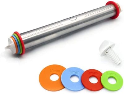 Home & Marker - Verstelbare Deegroller met 4 Dikte Ringen - Met Afneembare Ringen voor Perfecte Deegdikte - RVS - Inclusief Maataanduiding - Voor Pizza, Fondant en Koekjes -THICKROLL