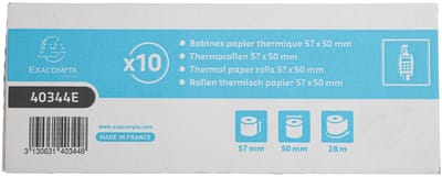 Exacompta 60x Rollen voor bank- en betaalkaartterminals 57x50x12x28 - 1 laag thermisch 55g/m2 zonder BPA - Wit - 40344E