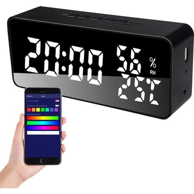 Wekker voor slaapkamer 5 alarmen LED-display Spiegelbureauklok met snooze-aftelling 12/24-uursmodus zwart