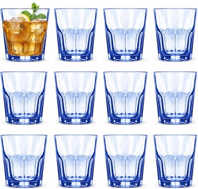 Alessandro Drinkglazen Casablanca - waterglazen - blauw transparant - glas - set 12x stuks - 260 ml - gekleurd glas - stapelbaar