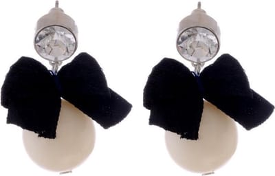 Behave - Oorstekers met zwart strikje en kristal - elegante stijl