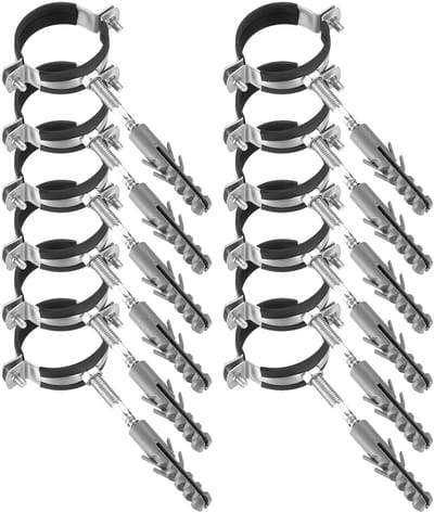 Dailygoods- Slangklemmen Assortiment 36 x 50 mm - 12 Schroefklemmen - 12 Pluggen - 12 Ophangbouten - Rubberen Inzetstuk - Verstelbaar Ontwerp - Buisklemmen