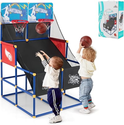 Arcade Basketbalkorf voor kinderen, met standaard, basketbalspel voor 2 spelers met 2 manden, 4 ballen en pomp, basketbalhoepel voor jongens en meisjes