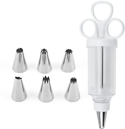 Glazuur Spuit Met Spuitmondjes, 20 x 6.7 x 4.8 cm, Plastic En Roestvrij Staal - Wit En Zilver