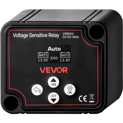 VEVOR Accu-isolatierelais, 12V, 140A, Dubbele Accu-isolatie met LCD-scherm, Intelligente Accu-scheidingsschakelaar voor Lithium- en Loodzuuraccu's, voor Auto, Vrachtwagen, Camper, UTV, ATV, Boot