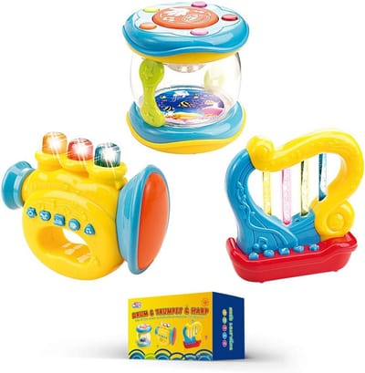 Babymuziekinstrumenten set - Geluidsspeelgoed baby - Muzikale Ontwikkeling - 3 Instrumenten LED - 3 Delig - Multicolor