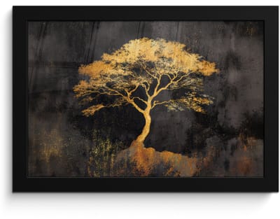 Poster in lijst - Fotolijst 30x20 cm - Posters - Boom - Schilderij - Goud - Abstract - Posterlijst zwart - Decoratie - Wanddecoratie woonkamer - Muurdecoratie slaapkamer