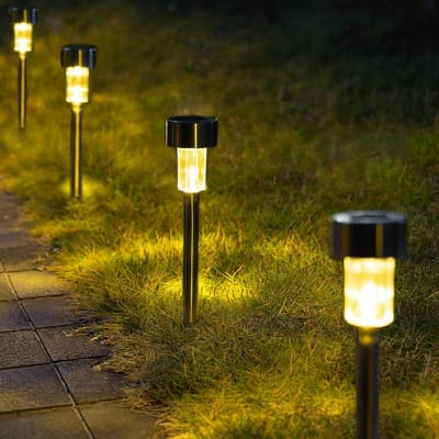 10-Pack Zonne LED Tuinlampjes - RVS Waterdicht Voor Patio & Gazon (Warm licht)