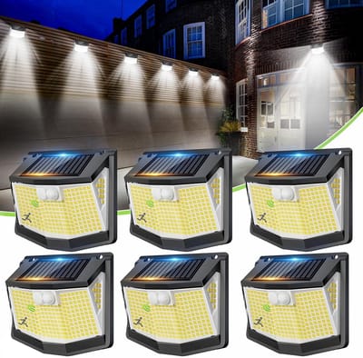 Led-lampen op zonne-energie voor buiten, 248 leds, buitenverlichting met zonnepaneel met bewegingsmelder, 3 modi, 270 graden, verlichting solarlamp voor buiten, IP65, waterdicht, voor muur, garage, 6