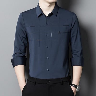 Herfst Nieuw Naadloos Heren Lange Mouw Shirt Zakelijke Herenkleding Print Shirt 4XL