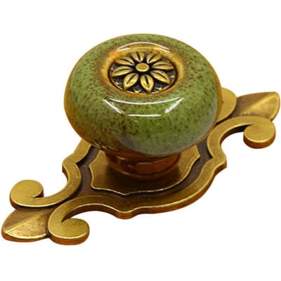 Mode Trekgreep Keramische Knop Deur Metaal Vintage Bloem Deur Kast Dressoir Kledingkast Lade Meubeldecor groen