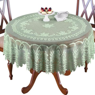 Witte of crèmekleurige kanten keukentafelkleed, ronde of langwerpige keuze groen