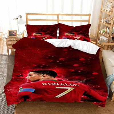 Ensemble de literie Football Cr7 Ronaldoo Housse de couette Taie d'oreiller Enfants Adulte Garçon Fille Décoration de chambre Simple Double Grande Taille 100x135cm-2pcs black