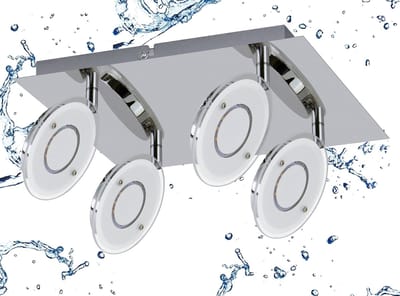 Trango Moderne 4-vlam IP44 spiegellamp 2116 in hoekige chroomlook *SHERRY* incl. 4x 4,5 Watt 3000K warm witte LED module badkamerlamp met draaibare spots, badkamer wandlamp, plafondlamp
