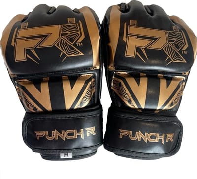PunchR™ Electric MMA Handschoenen 4 OZ PU Zwart Goud - S