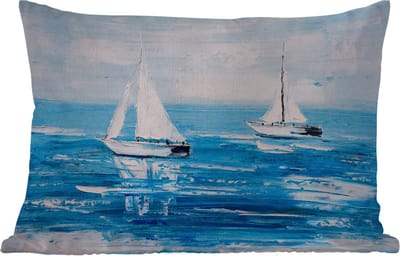 Buitenkussens - Tuin - Schilderij - Olieverf - Boot - Water - 50x30 cm