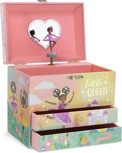 Muzikaal Sieradendoosje voor Meisjes met Ballerina en 2 Laden - Goudfolie Design - Kleine Bewaarbox voor Sieraden