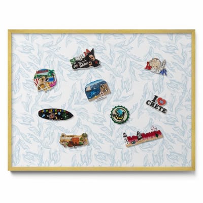 Tulup Magneetbord met Gouden Frame - Blauw Magnetisch Bord met Kleurvariaties - 80 cm x 60 cm - Regelmatig bladpatroon - Magneetbord voor Reissouvenirs - Magnetisch Bord Foto Bevestiging - Design Magneetbord met Frame