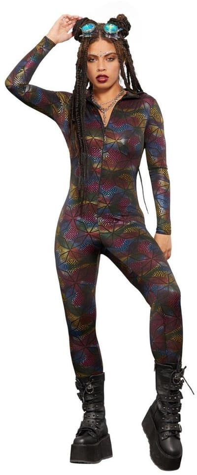 Fever Catsuit -S- Miss Whiplash Geometric Print Regenboog