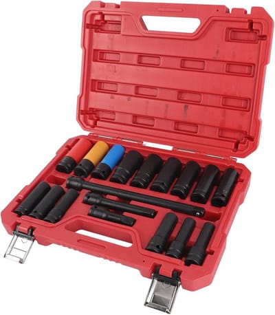Slagdoppenset Metrisch - Doppen Set - Auto Reparatie - 6 Punten Grip - 18 Delig 1 2 Inch - Zwart