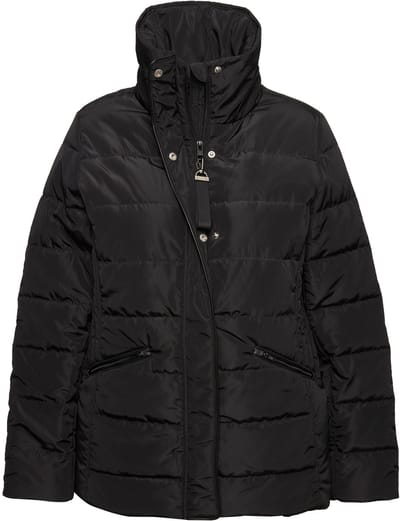 Ulla Popken - Dames - Gewatteerd jack donslook opstaande kraag ritszakken - Zwart - Maat 42+